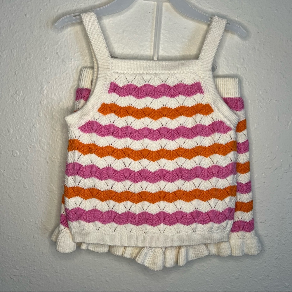 Girls Two-Piece Knit Tank & Skirt Set with Pink Daisy Top and Blue Shorts - Picture 10 of 15